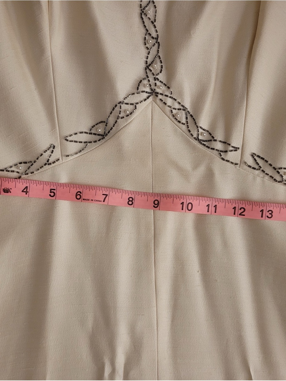 Vintage Cream Beaded V-Neck Dress with Brown Embroidery beading - Picture 6 of 7